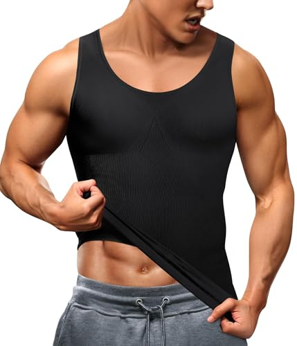 Junlan Homme Débardeur Gainant Ventre Plat Minceur Amincissant Invisible Gilet Compression Forte Posture Shirt sous-vêtements(Noir,3X-Large-4X-Large)