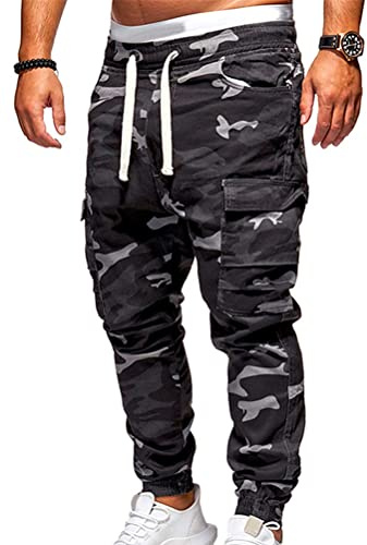 Tomwell Jogging Homme Pantalon Cargo Survêtement Slim Fit de Sport Jogger Camouflage Workwear Mode Travail de Loisirs Casual Workout Avec Poches A Noir M