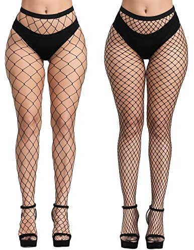 CHRORINE 2 Paar schwarze Netzstrümpfe 2 Stile Strumpfhosen mit hoher Taille für Damen Oberschenkel-Strumpfhosen