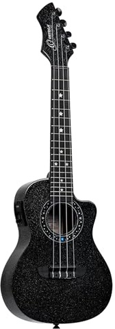 Ortega Guitars Concert Ukulele Electro-Acoustic – Horizon Series – Including Gigbag – Agathis, Black (RUHZ-CE-STAR)