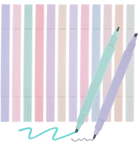 Vicloon Farben Textmarker Set, 12 Highlighter Pen, Dual Tips Textmarker, Assorted Farben Pastell Set, Markieren und Hervorheben,für Schulen, Büros, Studenten