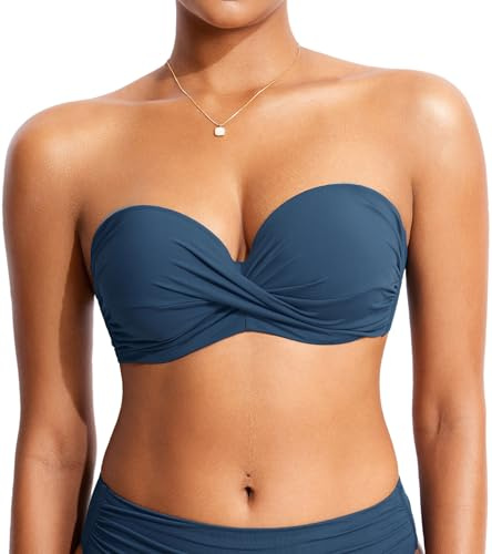 DOBREVA Femme Bikini Haut Soutien-Gorge à Armatures Insigne Bleu 95C