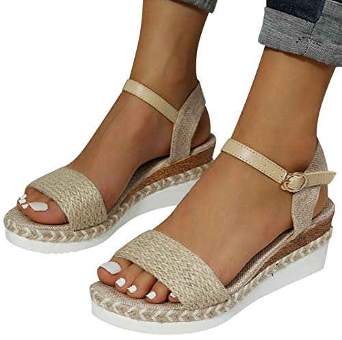 Générique Sandales Femme Été Chaussure Femme Talon Compensé Confortables Plateforme Nu-pieds Été Sandales Bout Ouvert Semelle Epaisse Comfy Semi Trailer Espadrilles Sandales