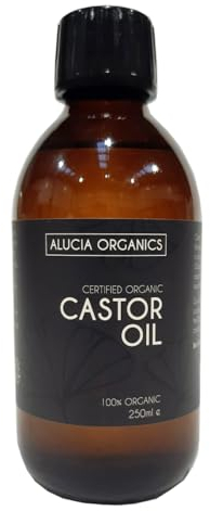 ALUCIA ORGANICS Aceite de ricino orgánico certificado, aceite de ricino 100% puro para cara, cejas, pestañas y cabello, natural, prensado en frío y sin refinar, vegano y sin crueldad animal (250ml)