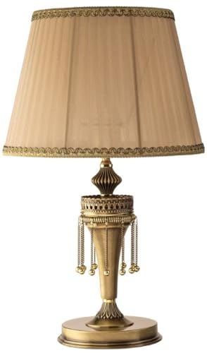 Casa Padrino Lyxig barock bord mässing med patina/beige/guld Ø 30 x H 50 cm – rund mässing skrivbord med lampskärm – barocklampor
