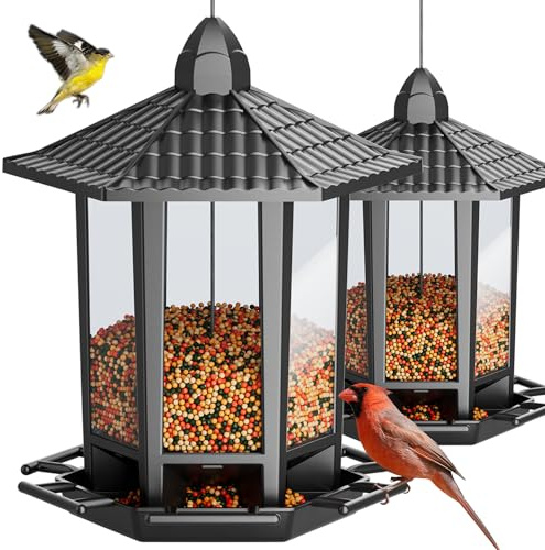 Birdream 2 Pack Bird Feeders for Outdoor Hanging, Retro Pagoda Design Easy-Assembly Bird Feeder, Attracting Wild Garden Birds Robins Blue Tits Great Tits Goldfinches and Sparrows