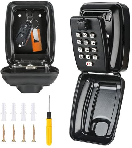 MUCOOS Key Safe Wall Mounted Police Approved, 12-Digit Code Key Safe Box with Weatherproof Cover, Key Storage Outdoor for Home Office Garage School Tenant, Keys Secure