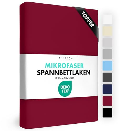 JACOBSON Spannbettlaken Topper 180x200-200x200, Premium Mikrofaser Spannbetttuch 160g/m², Bettlaken (Topper 180x200cm - 200x200cm, Bordeaux)