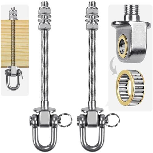 SELEWARE Kraftiga svänghängare i rostfritt stål med lager (set med 2), svängbultar M 10 x 22,8 cm, 816,5 kg kapacitet för trä och stålbalkar, yogahängmatta, veranda gunga