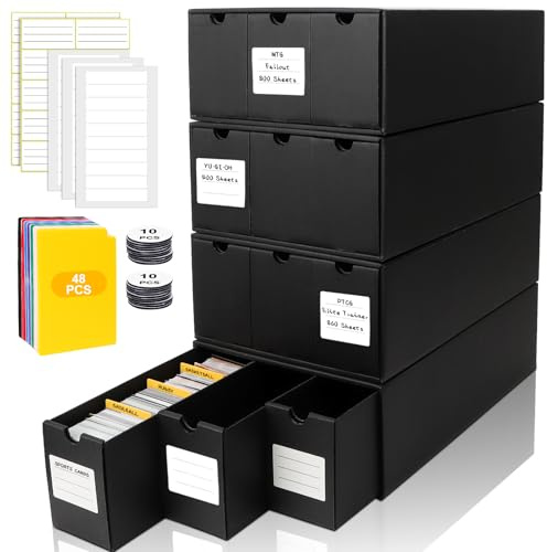 BILIPLE 12000+ Card Storage Box with 48 Dividers, Labels and Drawers for TCG, MTG, PTCG, Sports Cards