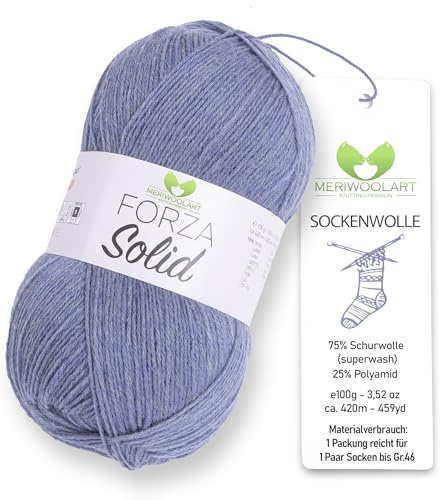 MeriWoolArt® Sockenwolle 4-fädig – 100g Merino Wolle Garn zum Stricken & Häkeln, 75% Schurwolle (superwash), 25% Polyamid, 420m – Ideal für Socken für Herren und Damen, Pullover & Cardigans 4614