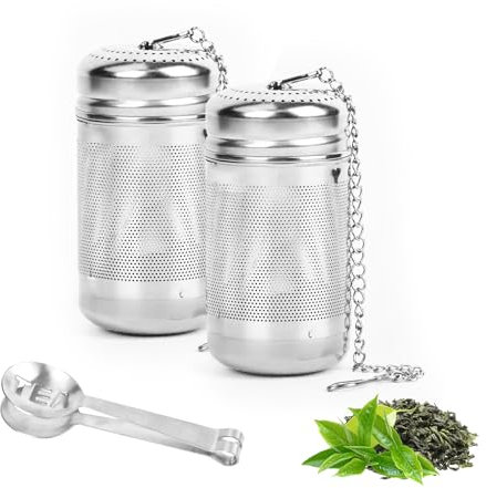 Trendecor 2 Stück Teesieb für Losen Tee mit Teebeutelzange, 304 Edelstahl Teeei für Losen Tee mit Kette Wiederverwendbare Teekugel Feinmaschiges Teesieb für Tassen Teekannen Teeflaschen
