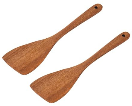 2PCS Wooden Spatula,Bamboo Spatula, Long Handle for Frying, Baking & Stirring, Eco-Friendly Wooden Spatulas for Cooking