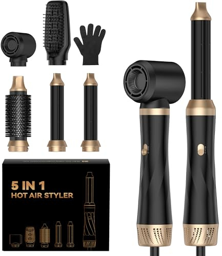 Spazzola Soffiante Air Styler set Airstyler 5 in 1 Hair Styler Airbrush Ferro a ricciolo Spazzola Soffiante Spazzola Lisciante per Capelli, Kit di parrucchiere per asciugare