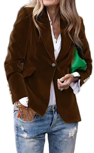 Damen-Samt-Blazer, Anzugjacken, Arbeit, Freizeit, Büromäntel, Oberbekleidung, Herbst, Winter, Business, Knopf, offene Vorderseite, Strickjacke, braun, L