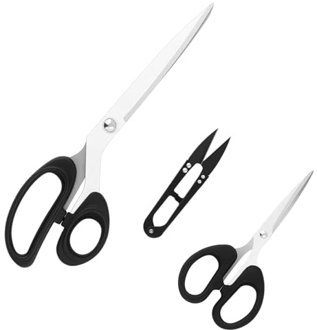 10-Inch Fabric Scissors with Sharp Stainless Steel Blades and Soft-Grip Handles, Includes Dressmaking Sewing Scissor, Craft and Thread Trimming Scissors. 3-Piece Set, Black
