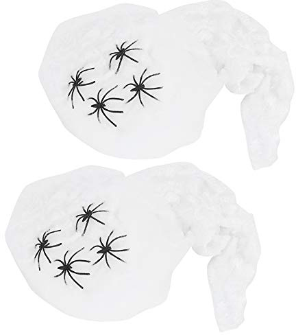 Fictory Decoración de telaraña de Halloween, telarañas súper elásticas con arañas falsas para fiestas en interiores y exteriores, decoración de casa encantada