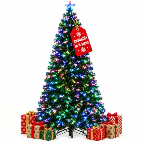 New Christmas Tree X-Mas Tree Fiber Optic Color Changing Multi Colour Led Lights With Star Free Standing Indoor Tree Lights XMAS Gift (6 FT)