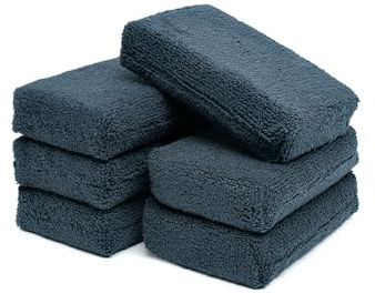 The Rag Company - Premium Grade Terry Microfiber Detailing Applicator Sponges - Versatile Detailing Tool, Extra Absorbent, Able to Withstand Numerous Uses, 3in x 5in, Black (6-Pack)