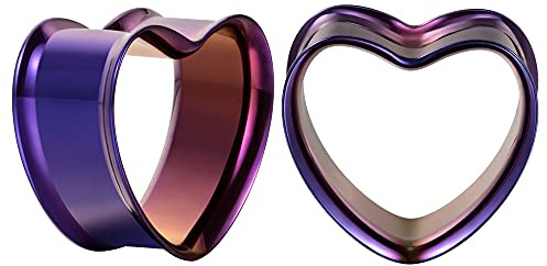 COOEAR 1 Pair Stainless Steel Gauges For Ears Heart Shape Ear Tunnels Plugs Flesh Stretchers Expander 0g to 1 Inch.
