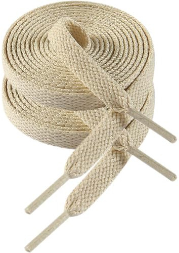 VSUDO 120 cm Cordones de Zapatillas Beige Plano, 8mm Ancho Cordones de Zapatos Deporte, Cream Sneakers Shoelaces, Aguetas Deportivos de Repuesto para Mujer o Hombre (1 Par-Beige-120cm)
