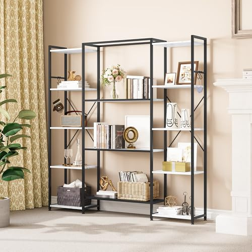 YITAHOME Bookcase, Industrial Book shelf with 13 Shelves Floor Standing Shelving Unit Wooden Shelf and Metal Frame Book Rack, Display Storage Rack for Living Room Home Office, Marble Texture Bookshelf