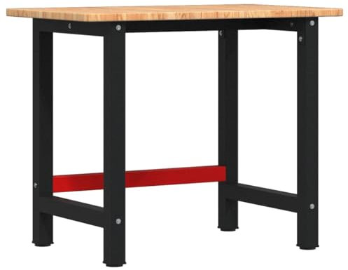 vidaXL Workbench Light Brown 100x60x81.5 cm - Solid Oak Wood - Rectangular Work Table with Powder-Coated Metal Frame - Ideal as Tool Bench or Work Desk ```