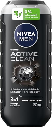 NIVEA MEN Active Clean - Gel doccia a pH neutro, per uomini, con profumo stimolante, formula con carbone attivo per corpo, viso e capelli (250 ml)