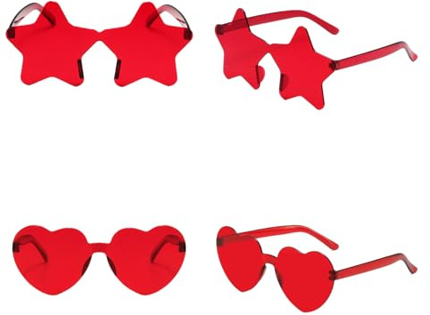 YOUZMY 4 Paia Occhiali a Forma di Cuore e Stella, Occhiali Rossi Trasparenti, Accessori Divertenti per Feste di Compleanno, Martedì Grasso, Halloween, Carnevale, Adulti e Bambini