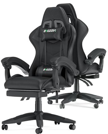 Racingreat Sedia da gaming, ergonomica, per gamer, con cuscino lombare e poggiatesta, regolabile in altezza, sedia per computer, per ufficio, per adulti, ragazze e ragazzi (Con poggiapiedi,Nero