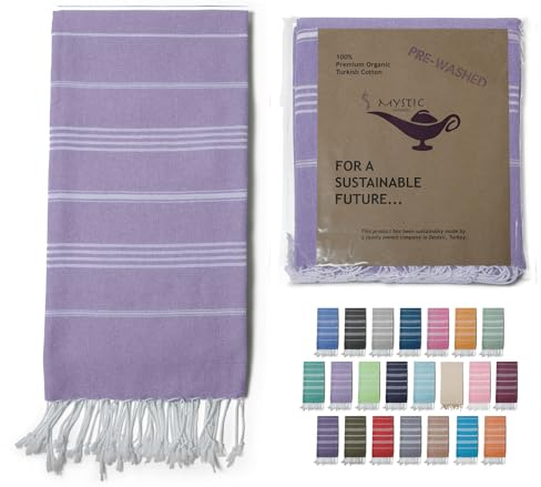 Mystic Imports Turkish Beach Towel 100% Organic Cotton Extra Large Oversized (39 x 71 Inches) Quick Dry Sand Free Light Weight Prewashed for Bath Beach Gym Yoga Travel Towel Blanket (Lilac)