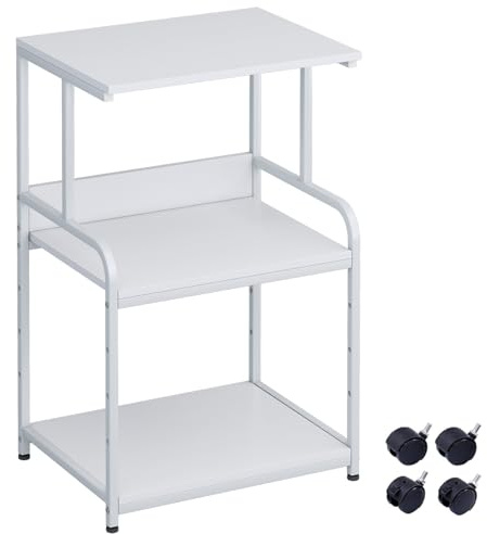 3-Ebene Druckertisch mit Rollen,3d Drucker Tisch,Drucker Regal,Druckerschrank,Mobiler Druckerständer aus Holz & Metall Druckerwagen Stauregal 50x40x80cm,für Büro Zuhause Office Schule weiß