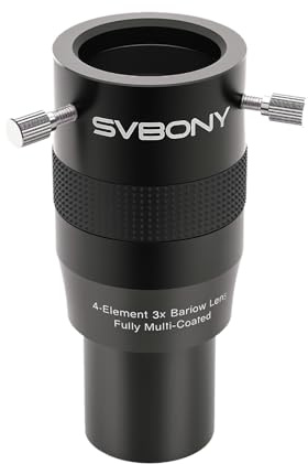 Svbony SV216 Barlow Lens 3x, 1.25inch Metal Barlow 4 Elements Apochromatic FMC Telescope Lens for Planetary Visual and Astrophotography