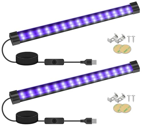 2 piezas 5V USB barras de luz negra portátil, 10w UV LED tubo lámpara púrpura luz negra para Halloween Navidad noche cuerpo pintura póster fluorescente