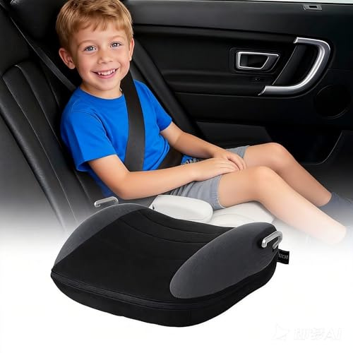 SitzerhöhungAuto K-inder, AufblasbareKindersitz Auto, RückenfreieAutositzkissen, TragbarerKindersitzerhöhung, Autositz für K-inder Bequem Reisefreundlich 49 x 37 x 2 cm (Schwarz-A)