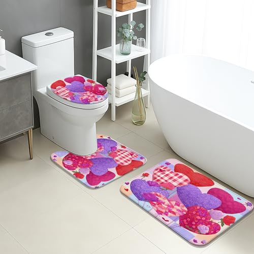 Alfombra De Baño De 3 Piezas Corazones Coloridos Corazones De Amor Juego De Alfombrillas De Baño Moda por Encargo Alfombras De Cama, para Dormitorio, Cocina, Bathroom