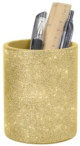 CALFOVERA Luxuriöser Glitzer Make Up Pinselhalter Aus PU Leder Runder Stiftehalter Aus Leder Glänzender Stiftebecher Multifunktionale Aufbewahrungsbox Für Schreibwaren Schreibtisch Organizer Für