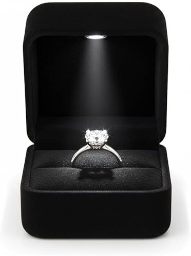 ButtVigour LED Ring Box Light Up Wedding Ring Box for Engagement Luxury Black Velvet Jewelry Presentation Box, Proposal & Wedding, Light Turns On When Opening