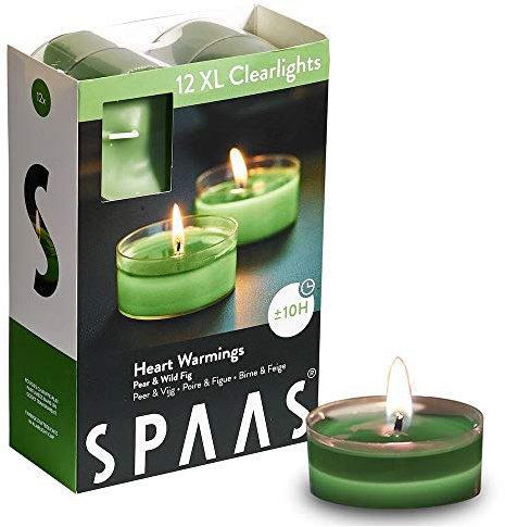 Spaas - 12 maxi candele profumate in tazza trasparente trasparente, ± 10 ore, riscaldamento cardiaco