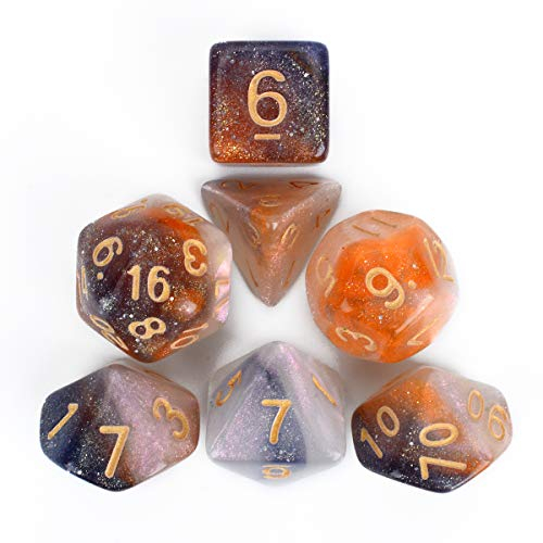 FLASHOWL 3 Farben Würfel Set Chamäleon Würfel Sternenhimmel DND Würfel Set für Rollenspiele, Tischspiele, Polyedrische Spielwürfel Set 7-TLG