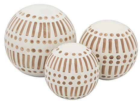 Ceramic Decorative Orbs – Sculptural Decorative Balls for Layered Tabletop Decor, Living Room and Shelf Placement, Boho Pattern Design Home Decor Decorative Objects – 6, 5, 4, Brown and White