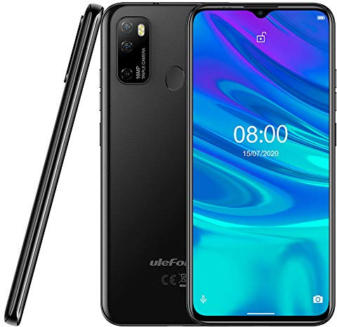 Ulefone Note 9P Smartphone Android 10, 6,52’’ Handy ohne Vertrag 16MP Quad-Kamera, Octa-Core 4GB + 64GB, 3-Karten-Steckplatz, Dual-SIM, 4500mAh-Akku OTG, Gesichtsentsperrung + Fingerabdruck Schwarz