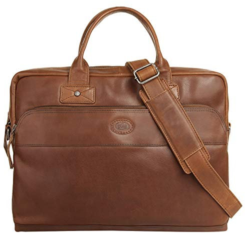 piké Aktentasche Echt Leder Herren | Business Laptoptasche mit Geheimfach | Notebooktasche bis 17 Zoll | Arbeitstasche mit Schulterriemen | 020812