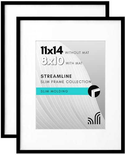 Americanflat Set di 2 cornici per foto da 28 x 35 cm, colore nero, con bordo sottile, 20 x 25 cm, con passepartout e cornice 28 x 35 cm senza passepartout, formato orizzontale e verticale, per parete