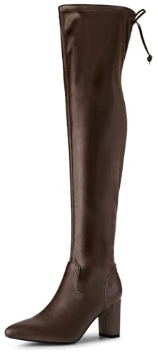 Allegra K Women's Thigh High Chunky Heels Over Knee High Boots Coffee 6 UK/Label Size 8 US