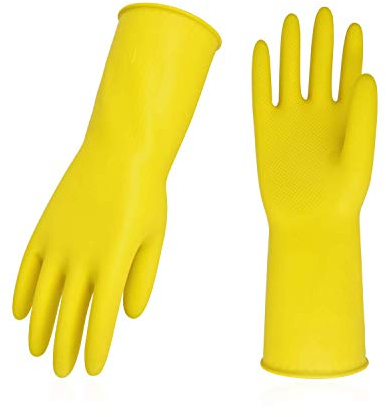 Vgo... Gants de menage de vaisselle, gants de cuisine de nettoyage réutilisables en caoutchouc, extra épais, manches longues(HH4601,9/L,Jaune,10Paires)