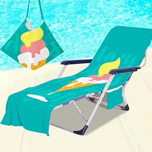 Surwin Sun Lounger Beach Towel with Pockets, Tropical Fruit Print 3D Summer Beach Chair Cover Chaise Lounge Towel Cover Mate Sunbed Towels For Holiday Garden Outdoor Pool (75x210cm,Ice Cream)
