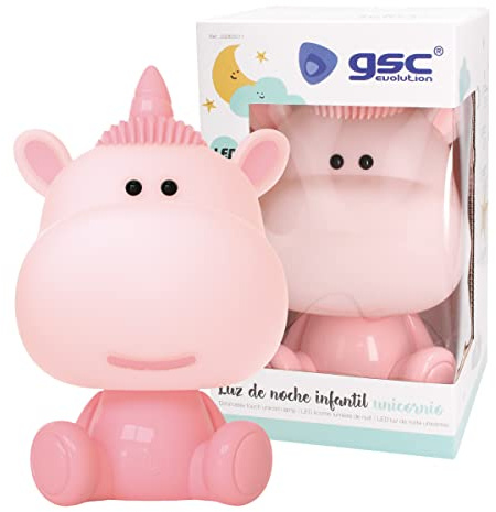 gsc evolution - Luz nocturna infantil LED Unicornio con intensidad regulable, Rosa, Lámpara de mesa, lámpara portátil y decoración para habitación Regalo para niños