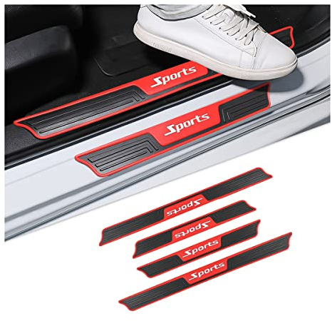 JNNJ 4 PCS Car Door Sill Plate Protectors, Auto Door Entry Guards Sill Scuff Cover Panel Step Protector, PVC Rubber Anti-Scratch Front Rear Door Pedal, Car Accessories for Most Vehicles(Sport)