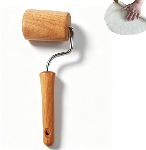 Rullo Per Impastare in Legno, Rullo Per Impastare Professionale con Manico Mattarello in Legno Massello Rullo Per Pasticceria E Pizza Per Biscotti con Gnocchi(#3)